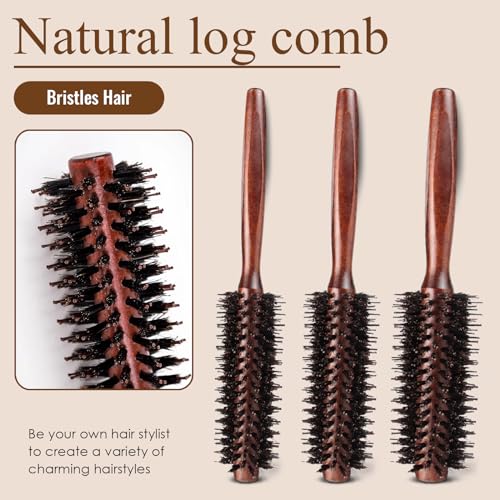 Foto von Runde Haarbürste zum Trocknen, runde Haarbürste aus Wildschweinborsten, Nylonborsten mit Rolle für Fransen, feines Haar, Curling, zum Trocknen, Stylen, Locken (klein)