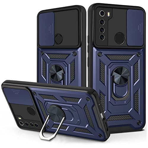 DESSEN Funda para Xiaomi Redmi Note 8 2021, Carcasa de Silicona Suave de TPU/PC y Lente Cover, con Magnético Soporte de Anillo Giratorio, Golpes Bumper Case. Azul