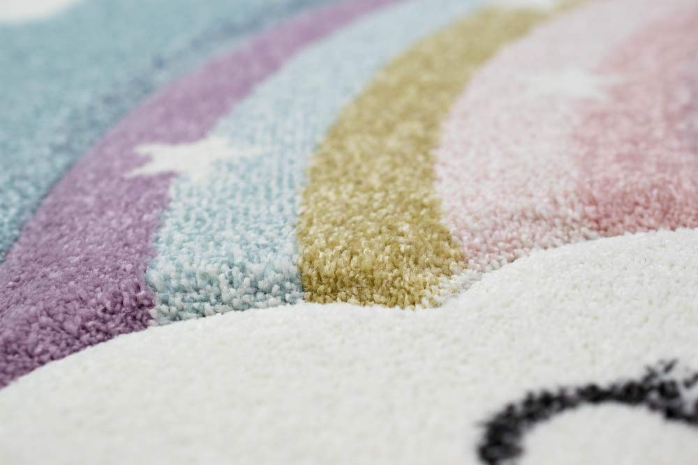Teppich-Traum Tappeto per Bambini in Camera Arcobaleno con Nuvole e Cuori Blu Größe 120x170 cm