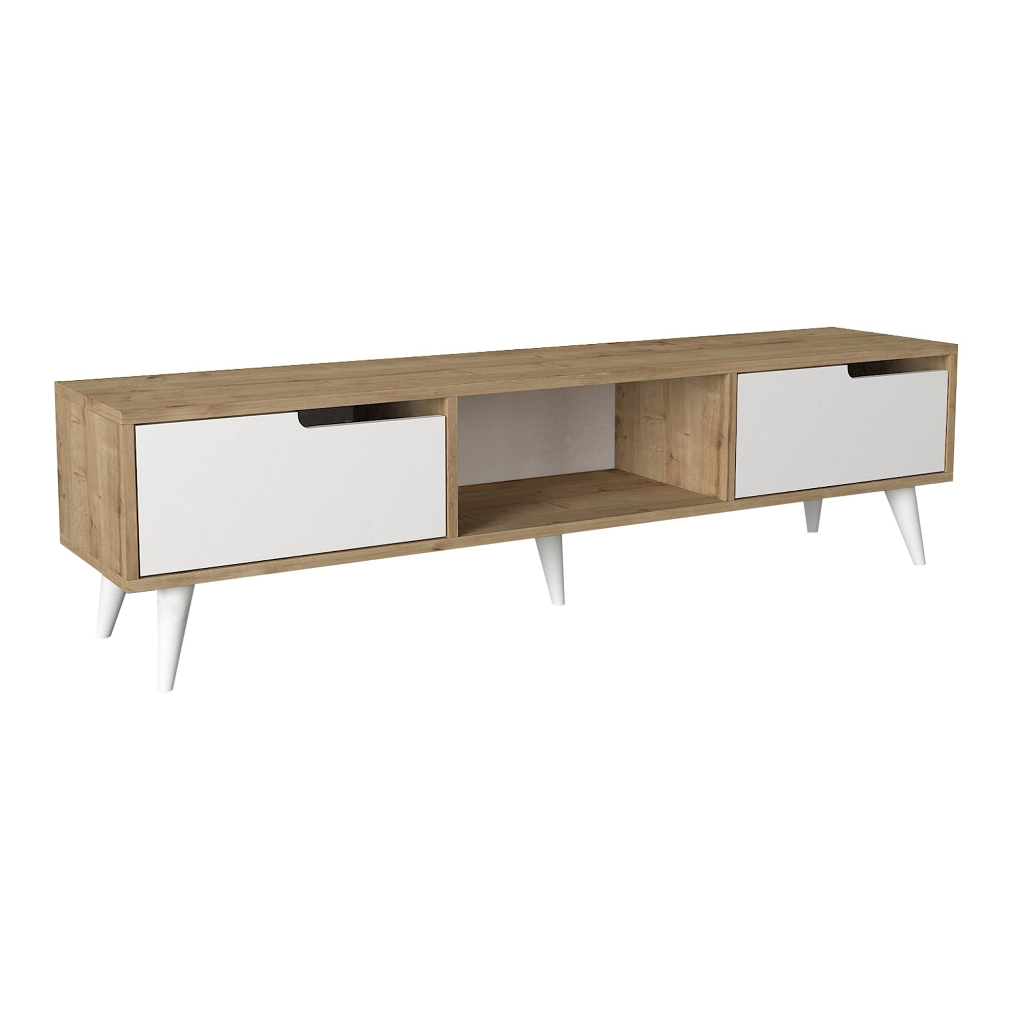 [en.casa] Mobile Porta TV con 2 Ante a Ribalta e Vano Centrale Aperto Tavolo Basso 2 Scomparti Chiusi Stand Multimediale per Soggiorno Salotto 160 x 35 x 40 cm - Effetto Rovere/Bianco