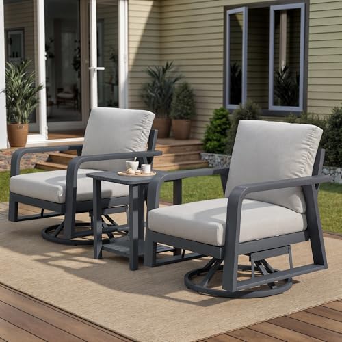 Trenlogne 3 Piece Aluminum Outdoor Swivel Rocking Chairs Set, All Weather Swivel Patio Chairs for...