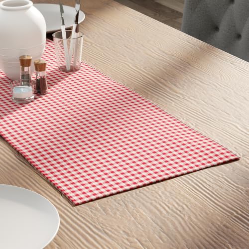 Image of Encasa XO Cotton Table Runner, 4 Seater Dining Table Decor Gingham Red