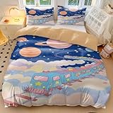 Koala Astronaut - Juego de ropa de cama doble de aventura espacial caprichosa con diseño de nave cohete para dormitorio de niños, juego de ropa de cama de microfibra suave (estilo 4, individual 135 x