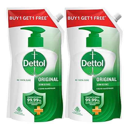 Image of Dettol Original Germ Protection Alcohol Based Hand Sanitizer, 50Ml, Pack Of 10 & Liquid Handwash Refill - Original Germ Protection Hand Wash