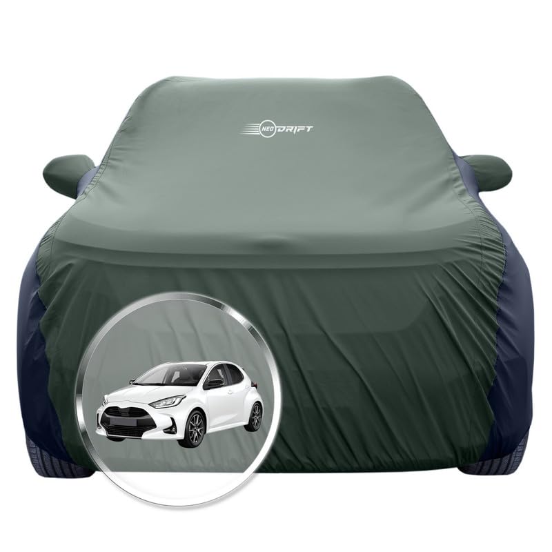Image of NEODRIFT 'SuperTech' Car Cover for Toyota Yaris (100% Water-Resistant, All Weather Protection, Tailored Fit, Multi-Layered & Breathable Fabric) (Colour: L.Green+Black)
