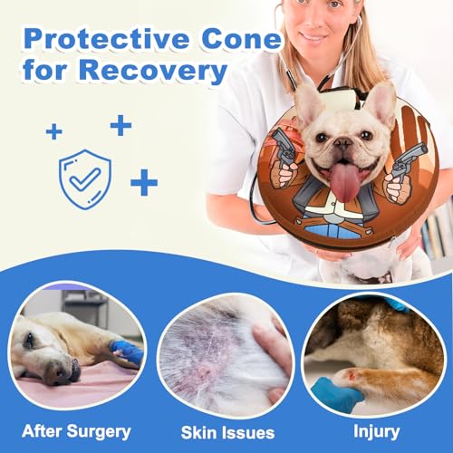 Image of BARKLESS Soft Dog Donut Collar, French Bulldog Inflatable Alternative Cone Collar After Surgery to Stop Licking, Adjustable Protective Surgical Pillow Cone for Large Medium Small Dogs