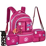 Kit Mochila Escolar Luluca com Estojo, Lancheira e Garrafa, Rosa Lu24636