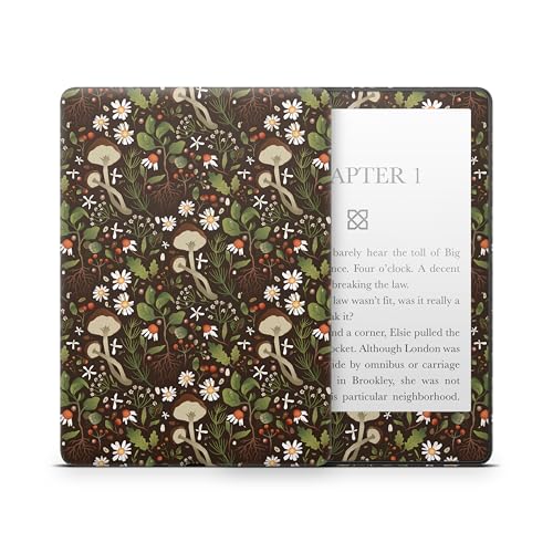 ZOOMHITSKINS Kindle Skin Compatible with Kindle Paperwhite Gen 12 (2024), Autumn Fall Mushroom Forest Botanical Leaves Windy Neon, Easy Bubble-Free 3M Vinyl Skin Decal Accessories, Made in The USA