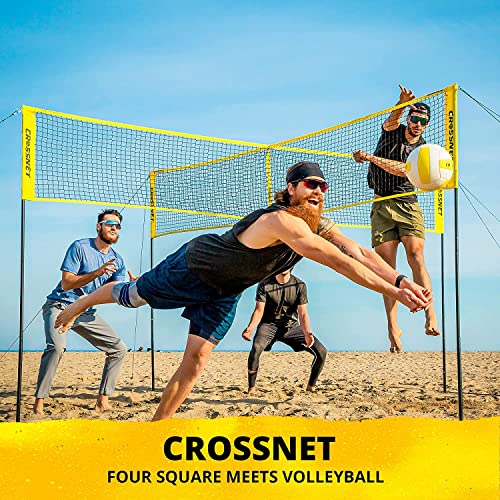 Crossnet 4-Way Volleyball Net With Carrying Backpack & Ball - 4 Square Volleyball Game Set For Adults And Kids - Quick Assemble Outdoor Game - Backyard Yard Games (Crossnet Ultimate) #TOP1