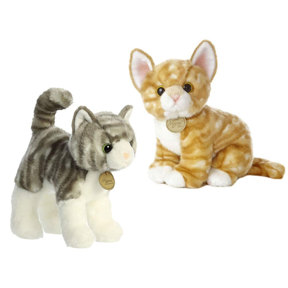 Aurora Miyoni 9" Grey Tabby and 10" Orange Tabby Kitten Plush Bundle