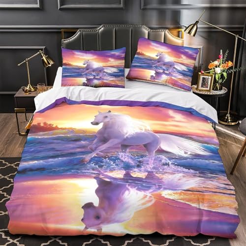 Linge de lit microfibre résistante 3 pièces parure cheval 220x240cm
