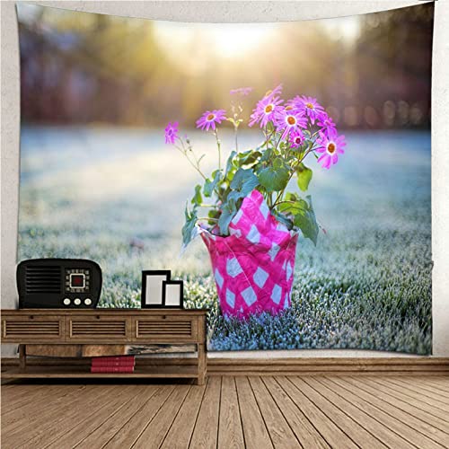Tapisserie fleurs sur l'herbe grand format 200x200cm pour revetement mural Isdreem