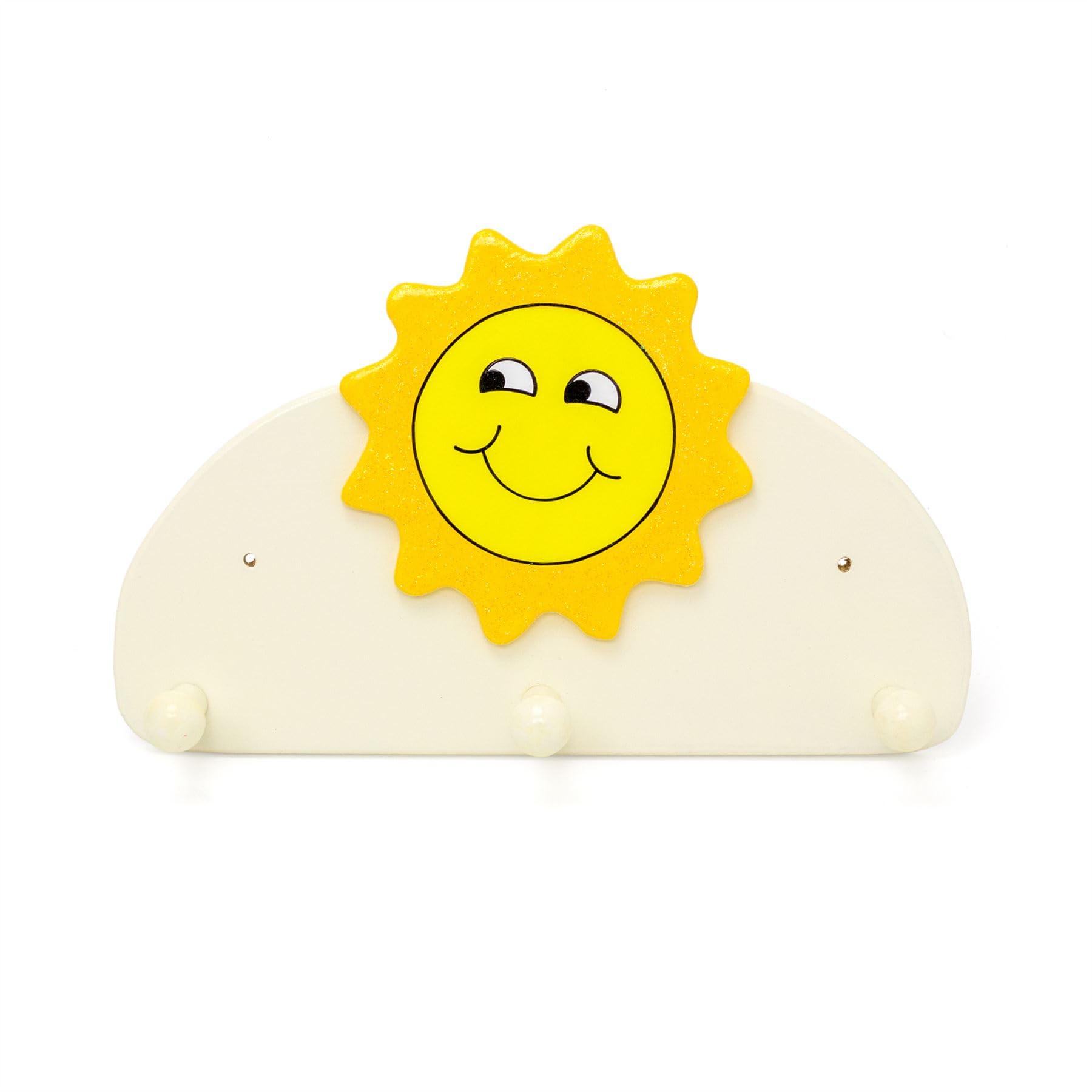 Carousel Home Yellow Children's Sunshine Coat Rack Wall Mounted Wooden Coat Hooks | Child's Bedroom Nursery Decorative Wall Hooks | 3 Hook Coat Peg Kids Coat Hangers For Wall - Handmade In Uk
