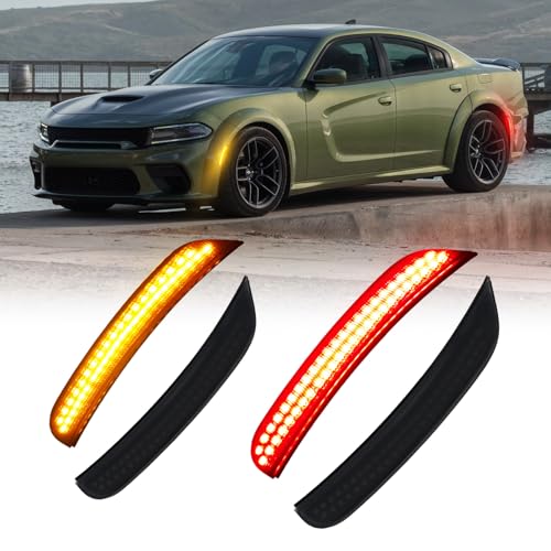 AUTOONE LED Side Marker Lights Red & Yellow Compatible with Dodge Charger 2015-2023 Front & Rear Fender Side Markers Smoked Lens Driver & Passenger Side Bumper Lights 4PCS
