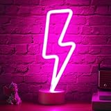 XIYUNTE Lightning Bolt Neon Signs with Base, USB or Battery Powered LED Lightning Lamp for Bedroom, Pink Lightning neon Lights for Girls Room, Game Room, Table Decor, Gifts for Teenage Boys
