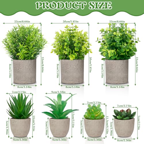7 Pieces Plantes Artificielles Interieur, Mini Fausse Plante avec Pot, Artificielles Verdure Plastique Petite Plante Artificielle Interieur pour Bureau Salon Chambre Salle De Bain – Image 3