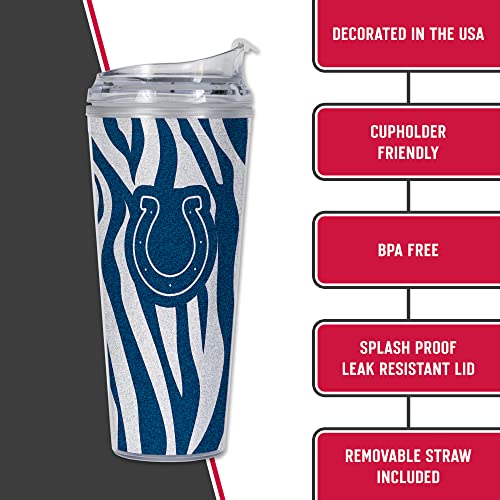 Image of Rico Industries NFL Football Glitter 24oz Acrylic Glitter Tumbler with Hinged Lid, Officially Licensed Double Wall Tumbler with Straw