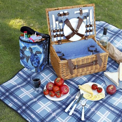 Image of Talayituse Turtle Hibiscus Print Car Trash Can with Adjustable Straps, Foldable Car Trash Bag Bin Car Garbage Bag Multipurpose Storage Box for Vehicle Travel Camping Picnicing