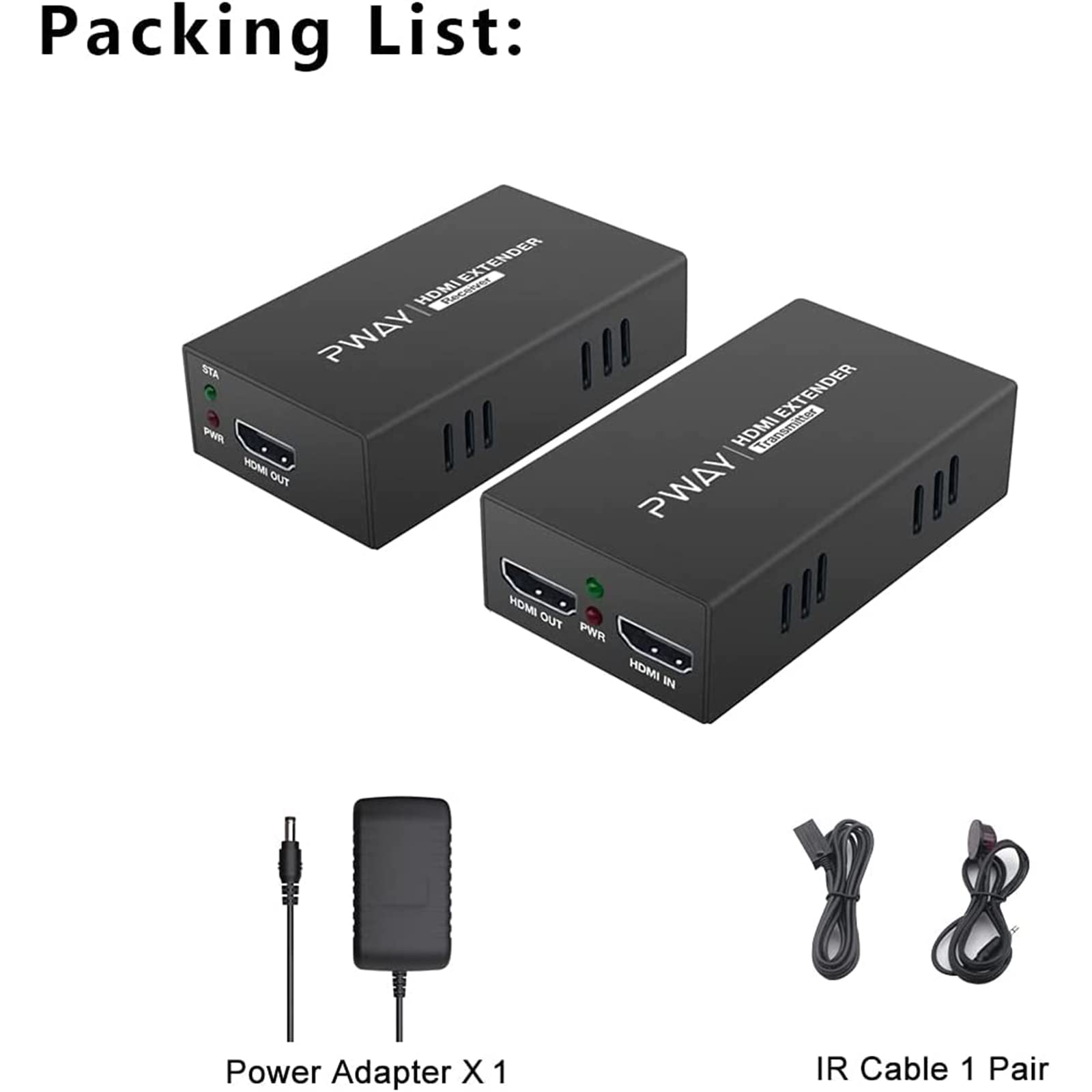 PWAY PW-HT225PIR HDMI Extender 195ft 60m Cat5e Cat6 Cat7 Full HD 1080P IR Control Loop out 3D EDID