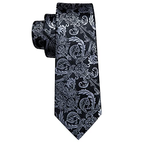 Image of Barry.Wang Men Tie Set Floral Paisley Silk Necktie Pocket Square Cufflinks Formal Wedding Party Business