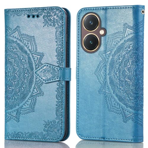 Image of ClickCase Queen Series for vivo Y27 Leather Flower Embossing Wallet Flip case Magnetic Closure Flip Cover for vivo Y27 (Sky Blue)