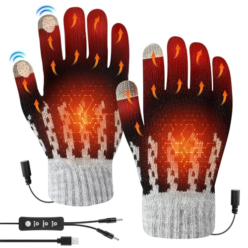 Guanti riscaldati USB da uomo, riscaldati su entrambi i lati, guanti riscaldati tramite USB, con 3 livelli di temperatura regolabili, guanti riscaldati lavabili per interni ed esterni, Nero , F