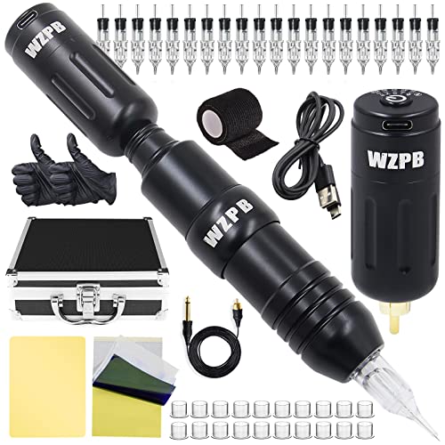Tattoo Pen Kit - WZPB Tattoo Pen Machine Kit Professional Rotary Tattoo Machine Pen Kit for Beginners with Wireless Tattoo Power Supply Tattoo Cartridges Needles Tattoo Accessories Tattoo Supplies
