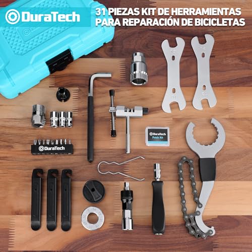 DURATECH 31 Piezas Juego de Reparación de Bicicleta, Maletín de Herramientas para Bicicleta, Herramientas de Neumáticos y Cadenas, Extracción de Pedales del Eje Central, para Reparar Bicicleta - imagen 2