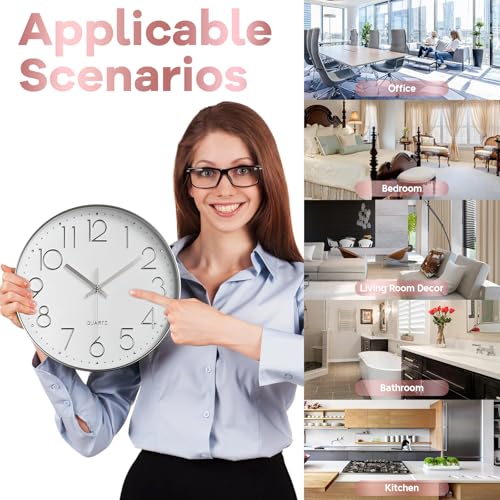Delgeo Modern Silent Wall Clock 25-30cm, Minimalist Silver Clock for Living Room & Kitchen,Premium Wall Decor for Home Office - Image 6