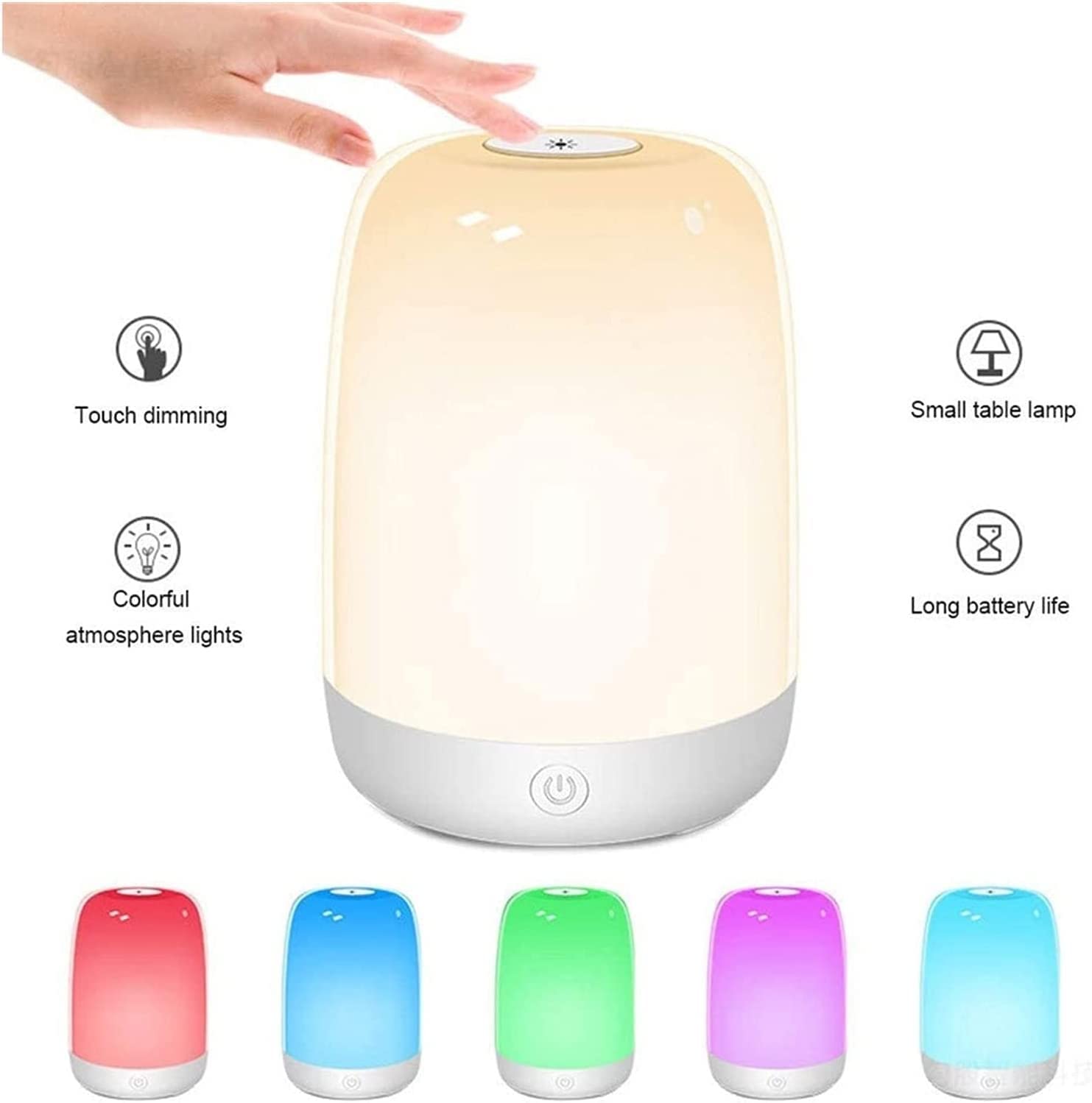 Lámpara de Noche con Sensor táctil, lámpara de mesita de Noche para Dormitorio Infantil, Recargable, Regulable, luz Blanca cálida + Cambio de Color RGB
