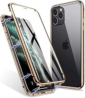 LONYAN Compatible with iPhone 11 Pro Max Case, Magnetic Adsorption Protective Hard Case Front and Back Tempered Glass Full Screen Coverage One-Piece Design Flip Cover (Midnight Green)