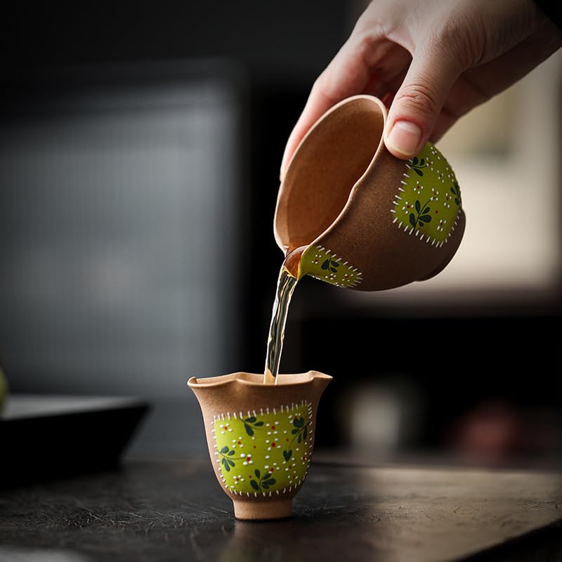 Matcha Filiżanki Ręcznie malowane sitko do herbaty ze stokrotkami, kreatywny garnek ceramiczny, vintage unikalny zestaw ceramiczny, zestaw do herbaty, kubek do zaparzania herbaty
