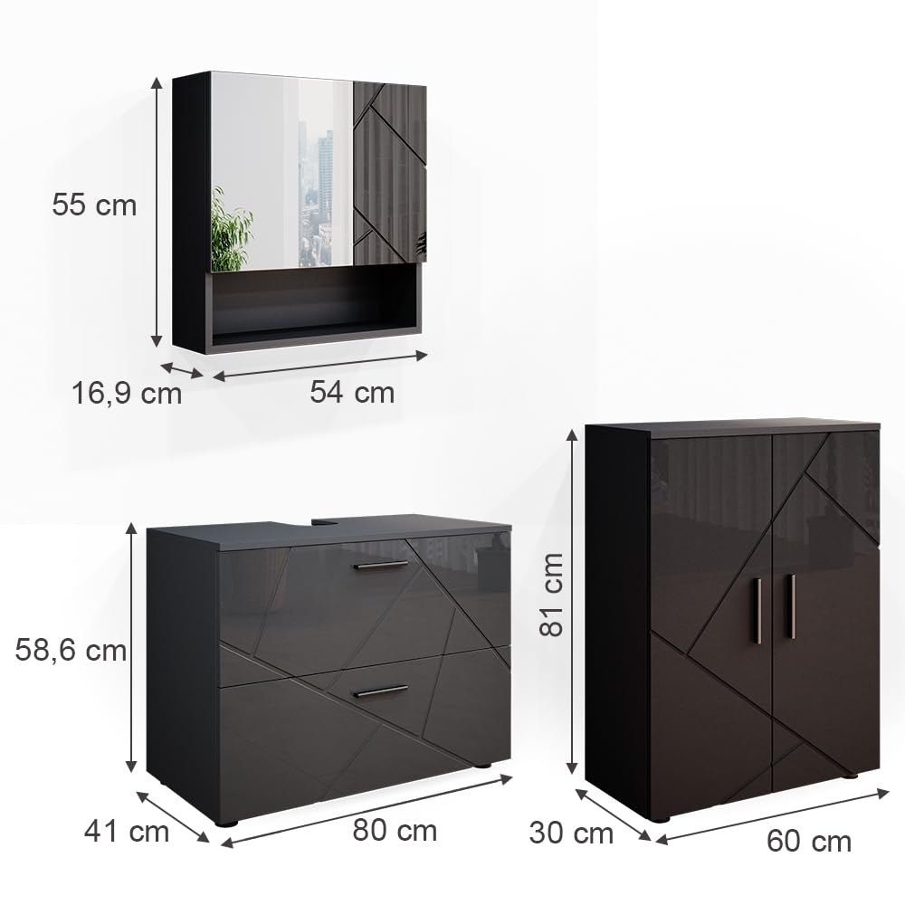 Vicco Badmöbel-Set Irma Weiß Hochglanz - Waschbeckenunterschrank + Spiegelschrank