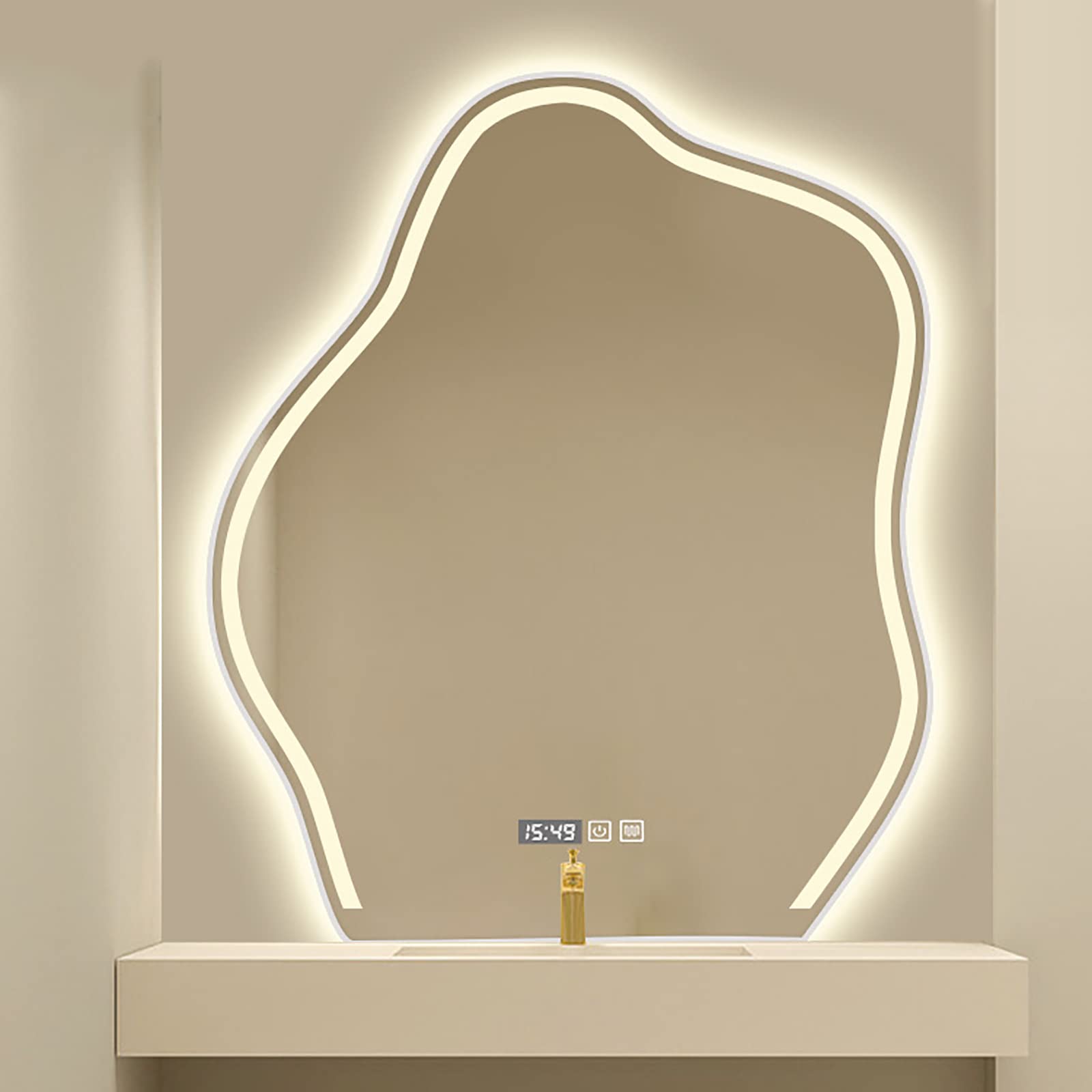 Amazon.co.jp: LED フレームレス バスルーム ミラー 壁掛け イ