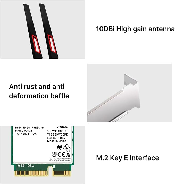 WiFi 7 BE200 Desktop Kit para Intel M.2 2230 Tri-Band miniatura 8