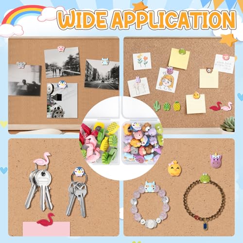 40 Stück Pinnadeln, 15 Stil Bunte Tier Reißzwecken mit 2 Transparente Box, Mini Niedliche Reißnägel, Dekorative Reisszwecken für Fotos, Wand Karten, Korkwand, Weiße Tafel