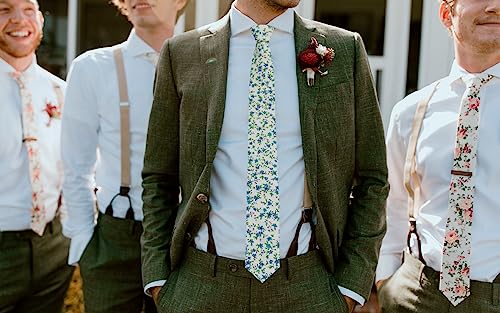 Image of Mantieqingway Floral Ties for Men Skinny Cotton Tie Flower Necktie