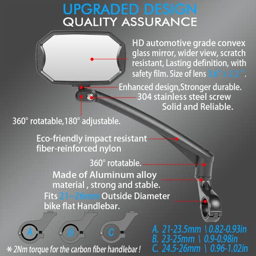 Briskmore Bar End Bike Mirrors For Mountain Bikes, High–Definition Convex Glass Lens For E-Bike Handlebars, Scratch Resistant, Safe Rearview 1 Pair Bicycle Mirror(Right And Left Side) #TOP2