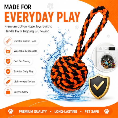 Image of Dog Rope Toys for Large /Medium Aggressive Chewers Tough Rope Chew Toy with Easy Hold Handle, Indestructible Natural Cotton Tug Rope (12-Piece Rope)