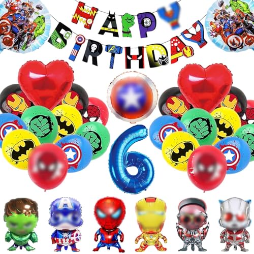 33 Pièces Héros Ballon D'Anniversaire, Décoration D'anniversaire Ballons héros, Ballon-Héros Aluminium, Héros Ballons Anniversaire Décorations, Pour Enfant Fête (6 Ans)