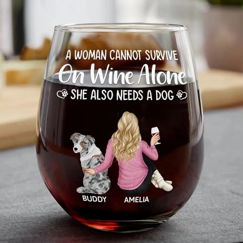 WANDER PRINTS Gift For Dog Lovers - Personalized Stemless Wine Gl...