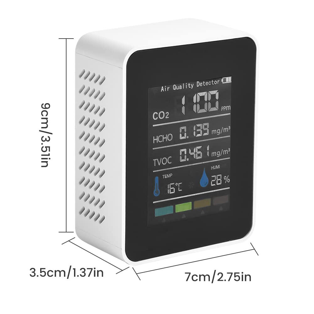 Moniteur de qualité de l'air intérieur 5 en 1 HCHO TVOC Testeur de température et d'humidité Écran LCD coloré Blanc pour Maison Bureau Moniteur d'humidité Temp,testeur de qualité de l'air