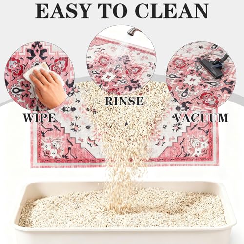 Image of EXPAWLORER Cat Litter Mat, 20 inchx32 inch Small Non-Slip Urine Waterproof Litter Trapping Mat Easy to Clean Washable Litter Box Mat for Floor Soft on Kitty Paws, Indoor Food Mats Rug Pads for Bathroom Pink