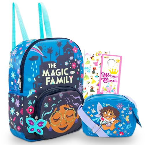 Disney Encanto Mini Backpack Purse Set - Bundle with 14 Sequined Mirabel Backpack Bag More Encanto Travel Luggage School Supplies Pack for Kids