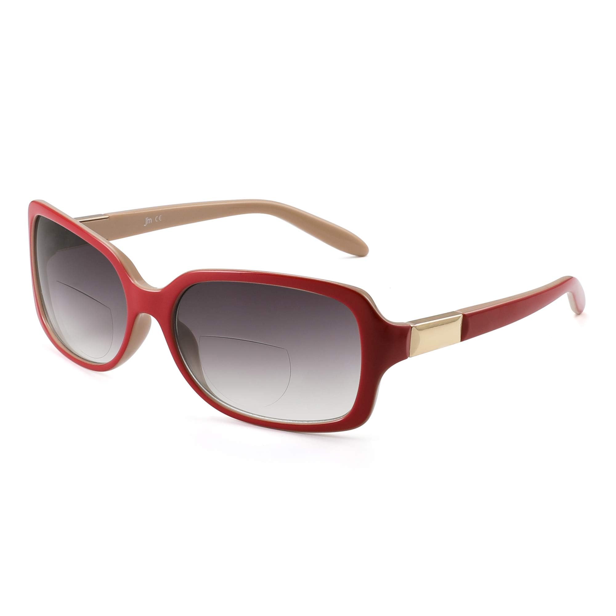 JM Classic Bifocal Reading Sunglasses Square Stylish Gradient Sunglasses Readers for Women +2.75 Red