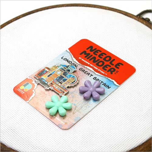 Image of Awesome Pattern Studio Needle Minder Set - London Magnetic Needle Minder + 2 Needle Threaders. Enamel Pin for Cross Stitch, Embroidery and Craft