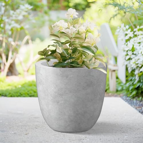 Image of Kante Pale Gray Concrete Planter 18 inch Dia All-Weather Round Large Pot