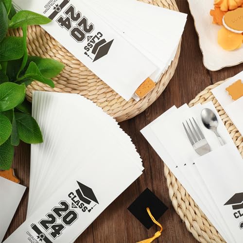 Colarr 100 Pcs Graduation Kraft Paper Silverware Bags Class Of 2024 Knife Forks Chopsticks Flatware Pouch Disposable Cutlery Utensil Holder Pocket Sleeves For Kitchen Home School Grad Party Decoration thumb #6
