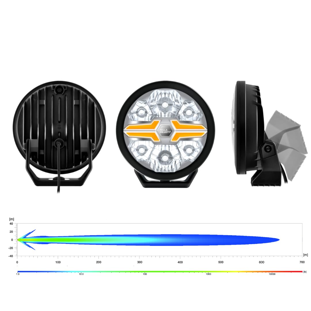 HELLA VALUEFIT 1FJ 357 198 – 071 – Blade Black 7" – 12/24V – rotondo – Numero di riferimento: 50 – Attacco – ECE-148/ECE-149 – Colore del vetro: trasparente – Cavo: 500 mm – lato frontale