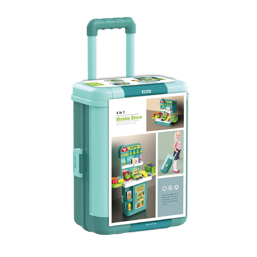 BOWA4 in 1 Mobile Supermarket Pretend Play Suitcase Trolley Case